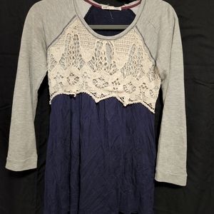 Jolt S Blue and Gray Longsleeve Shirt with White Lace